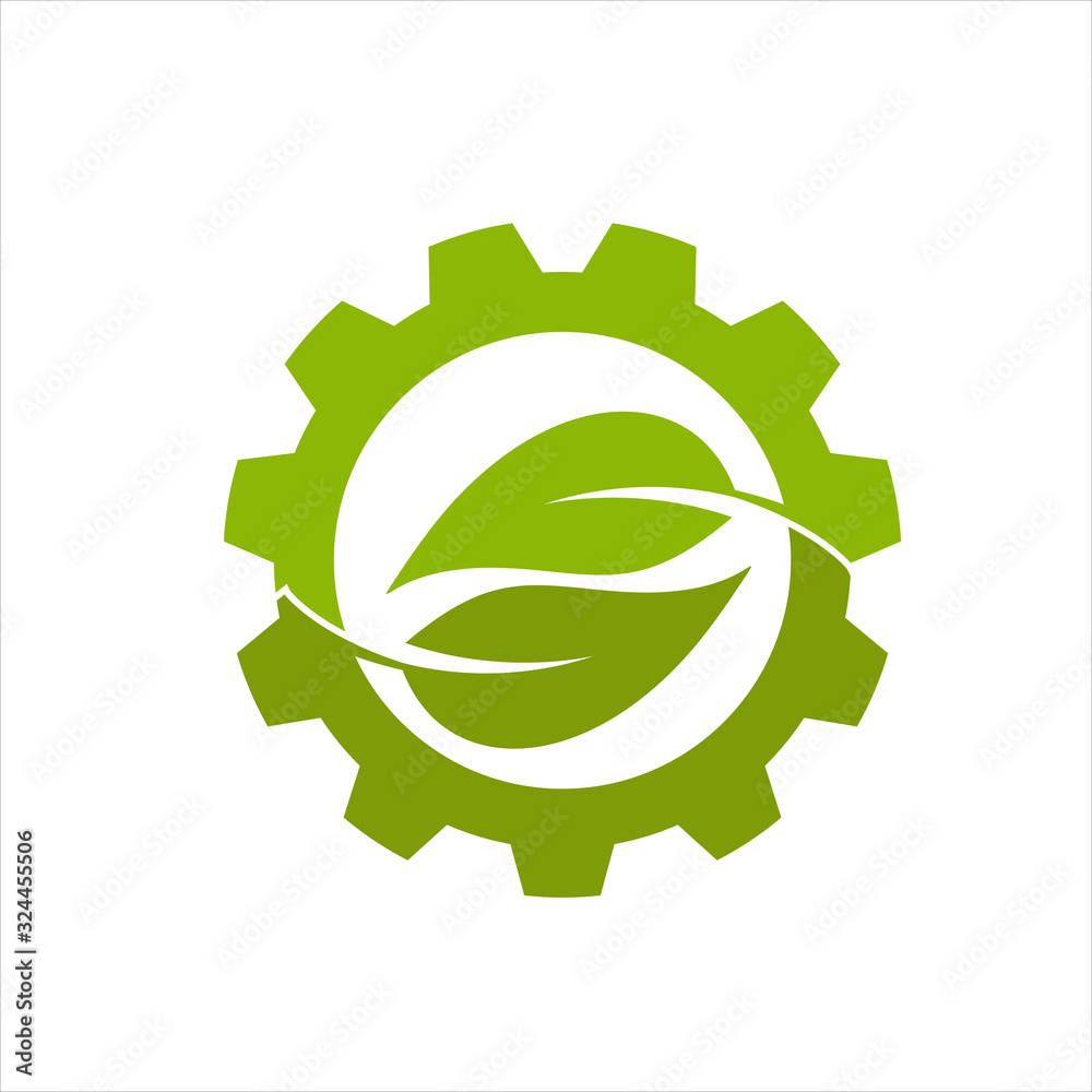Green leaf and gear technology concept design template