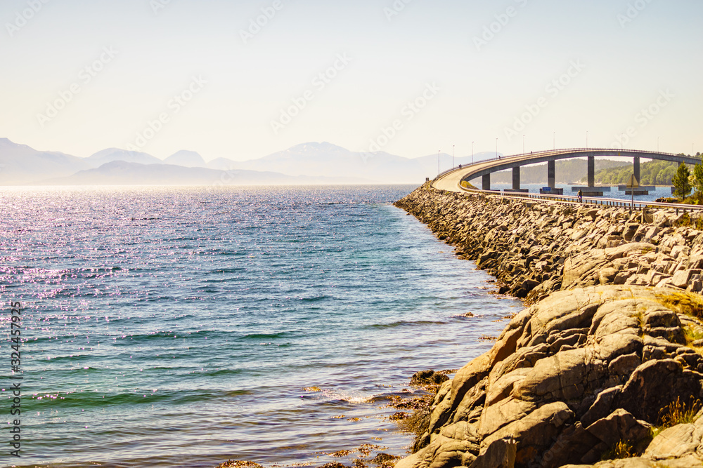 Fototapeta premium Road bridge Bolsoya, coast landscape Norway