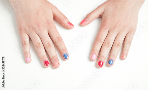 Girl hands with beauty style manicure.