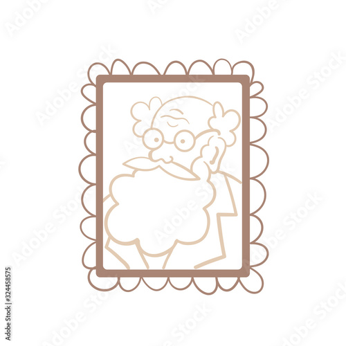 Portrait of a scientist in a frame. Vector on a white background.
