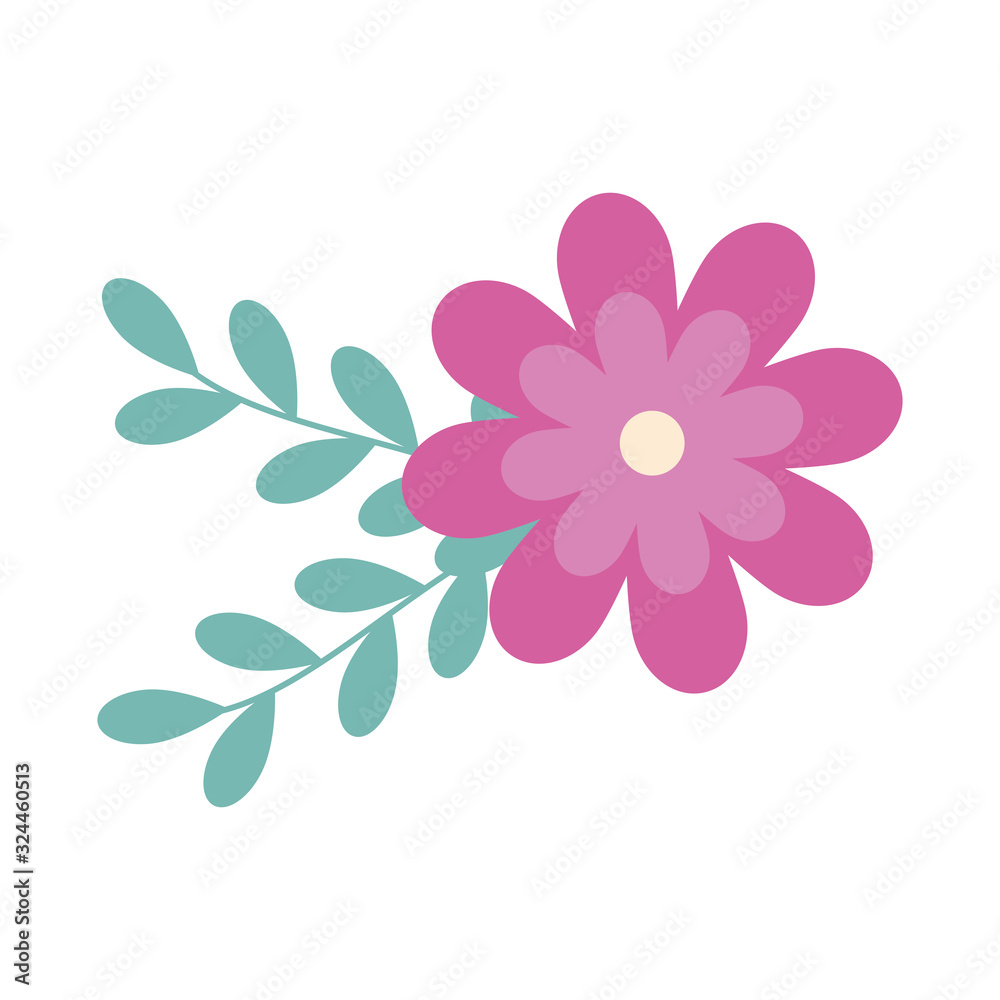 cute flower with branches and leafs decoration vector illustration design