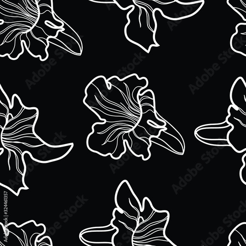 Vector seamless black and white floral pattern from leaf. Natural summer background