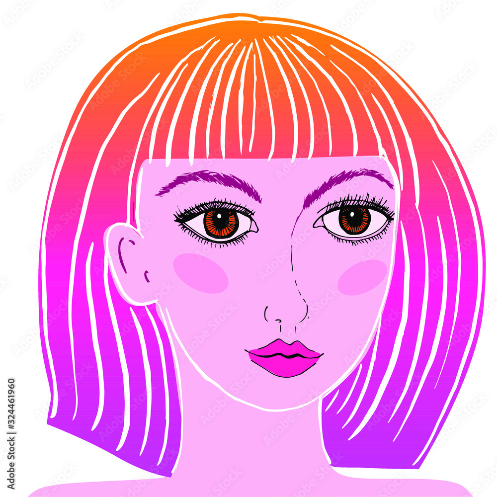 Fototapeta premium Happy young woman Girl with pink hair. Beautiful woman.