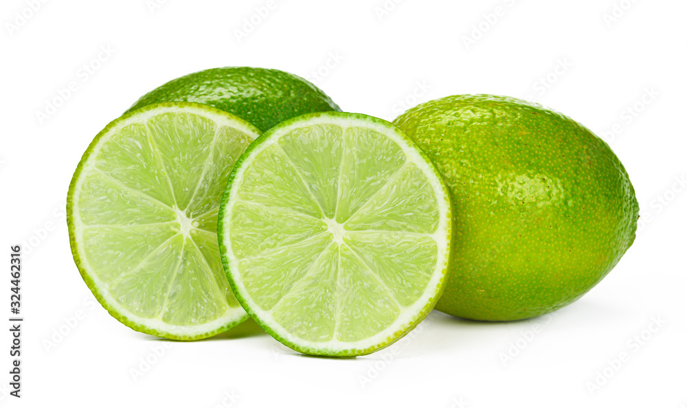 Pieces of lime isolated on white background