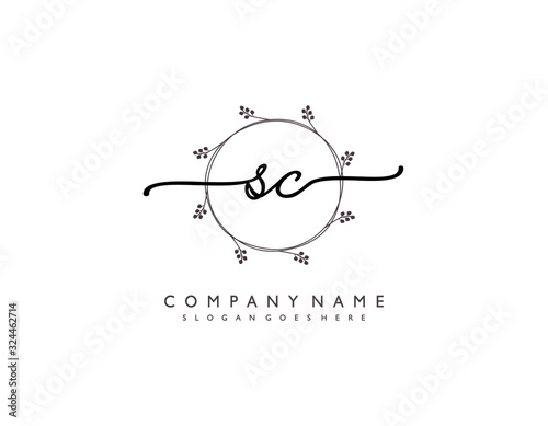 letter SC CS minimalist feminine handwriting logo. vector design of wedding invitation badges, fashion, beauty,