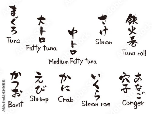 寿司ネタ英語　筆文字