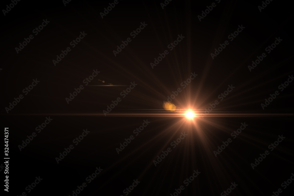 Natural beautiful sun flare on the black background