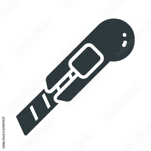 Clerical construction knife, stationery knife icon on white background	