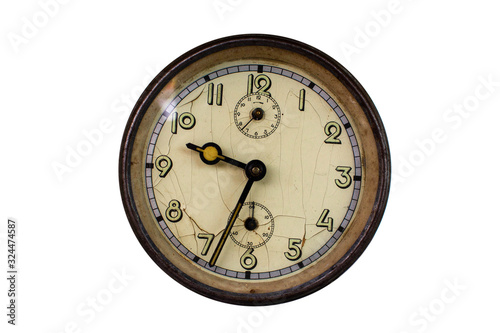 Old vintage decorated analog clock face 