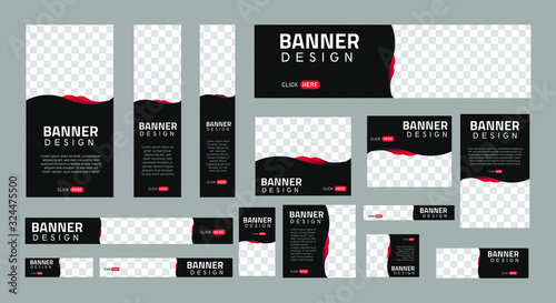 set of creative web banners of standard size with a place for photos. Business ad banner. Vertical  horizontal and square template.  Vector Illustration EPS 10