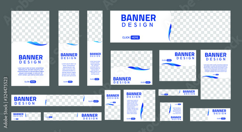 set of creative web banners of standard size with a place for photos. Business ad banner. Vertical  horizontal and square template.  Vector Illustration EPS 10