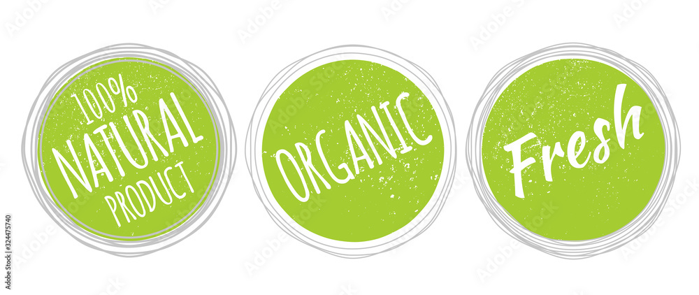 100% Natural Product, Organic and Fresh Food Label 100% Natural Product, Organic and Fresh Food Label