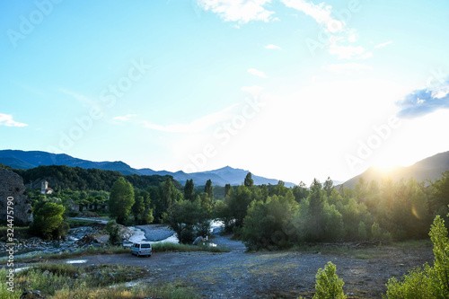 river in the mountains, photo as a background , in janovas fiscal sobrarbe , huesca aragon province photo