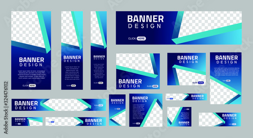 set of creative web banners of standard size with a place for photos. Business ad banner. Vertical horizontal and square template. Vector Illustration EPS 10