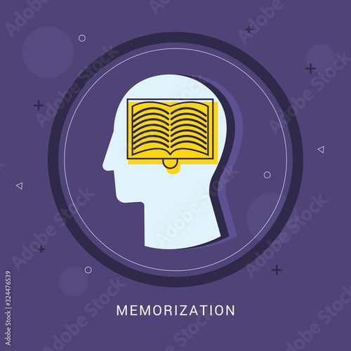 Memorization icon concept with human head