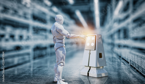 Obraz na plátne 3d rendering robot working in manufacturing factory concept smart warehouse