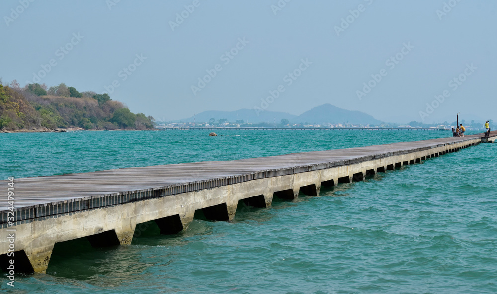 Long walking bridge Into the beautiful sea And beautiful sea water