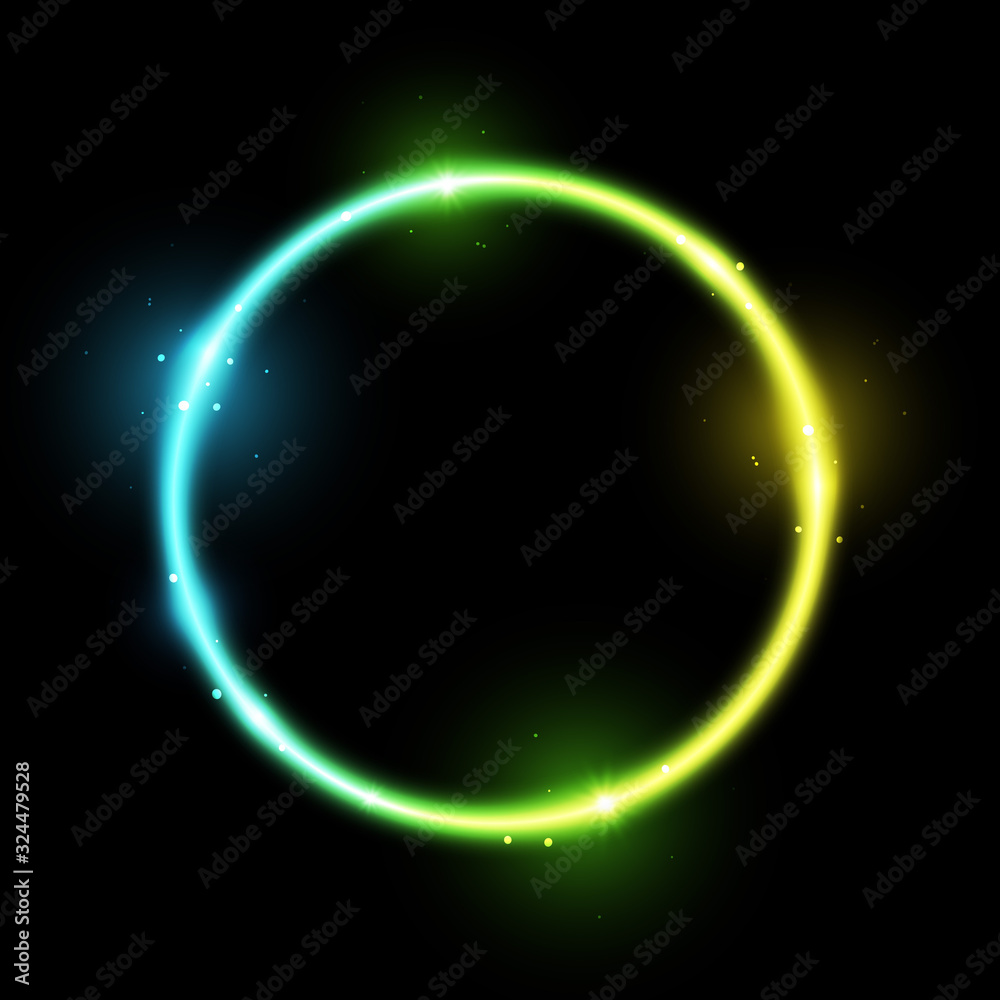 Bright neon circle on black background - vector shiny element for Your design