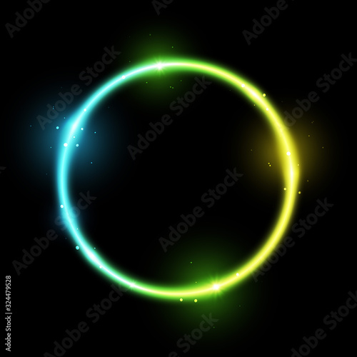 Bright neon circle on black background - vector shiny element for Your design