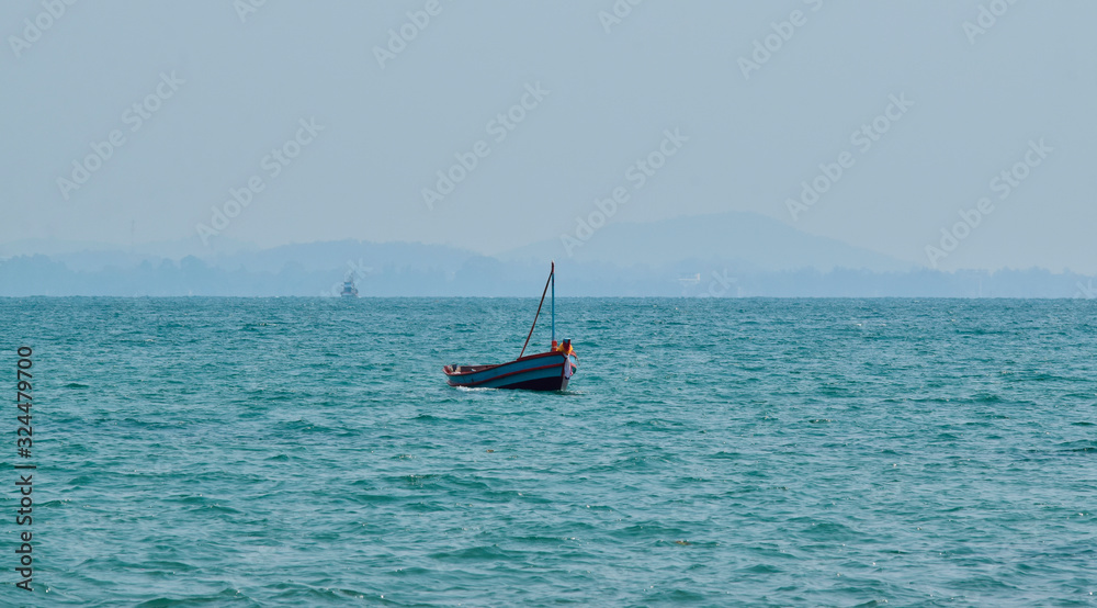  Sea wave With fishing boats in the middle of the sea