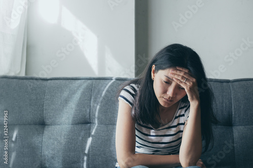 panic attacks alone young woman sad fear stressful depressed emotion.crying begging help.stop abusing domestic violence,person with health anxiety,people bad frustrated exhausted feeling down © panitan