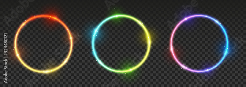 Set of bright neon circles with transparent effects - vector shiny round frames for Your design