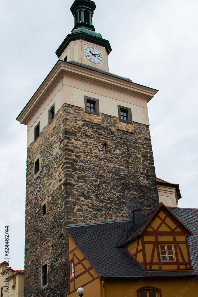 Vertical picture of the Black Tower (Cerna Vez), in the picturesque town of Loket, in Czech Republic Vertical picture of the Black Tower (Cerna Vez), in the picturesque town of Loket, in Czech Republic