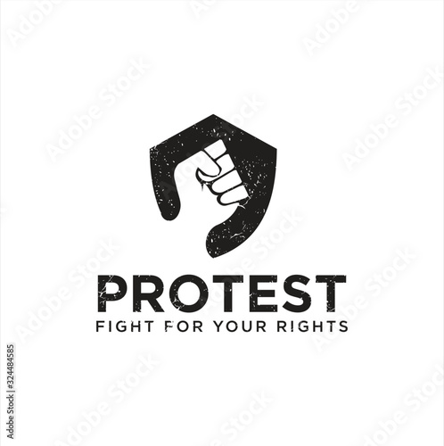Protest Logo Design Vector Stock . Protest logo . Revolution Raised Fist Logo . American Usa Protest Logo Vector Design	