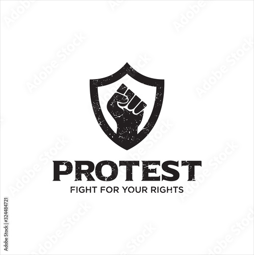 Protest Logo Design Vector Stock . Protest logo . Revolution Raised Fist Logo . American Usa Protest Logo Vector Design	