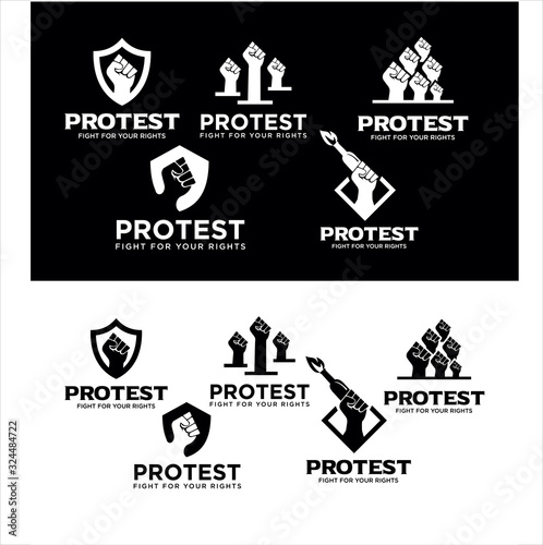 Set Of Protest Logo Design Vector Stock . Protest logo . Revolution Raised Fist Logo . American Usa Protest Logo Vector Design