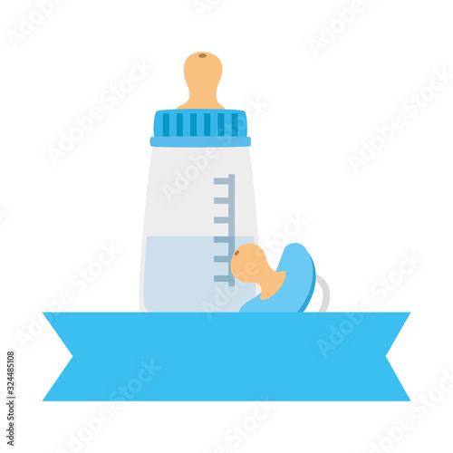 baby bottle milk with pacifier isolated icons vector illustration design