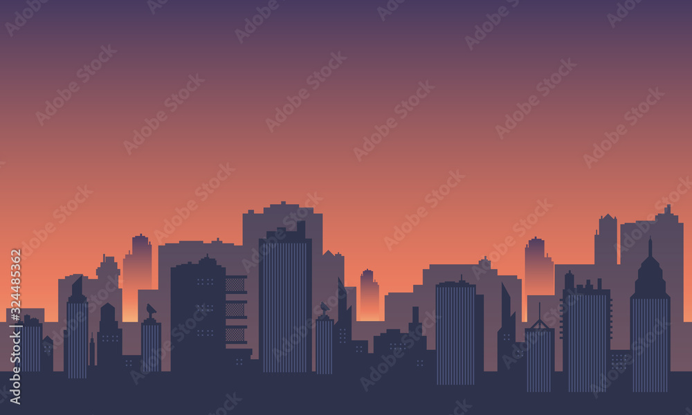 Beautiful city silhouette in the morning with sunrise.