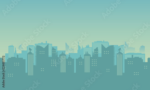 City silhouette with many buildings in the morning.