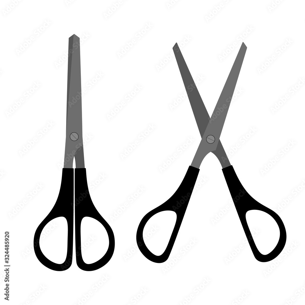 Stationery scissors flat icon. Open and closed tool for paper cut.