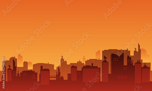 Beautiful city silhouette in the morning with sunrise.