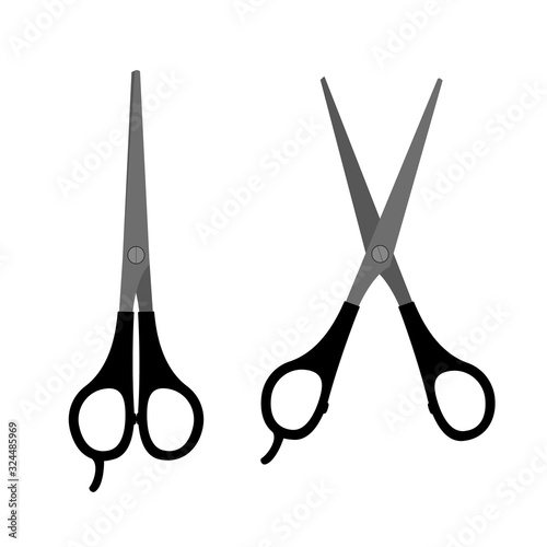 Hairdresser scissors flat icon. Open and closed hair cut tool