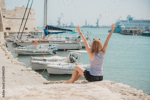 Travelling time. Cute plus size nice woman at vacation, stylish casual style