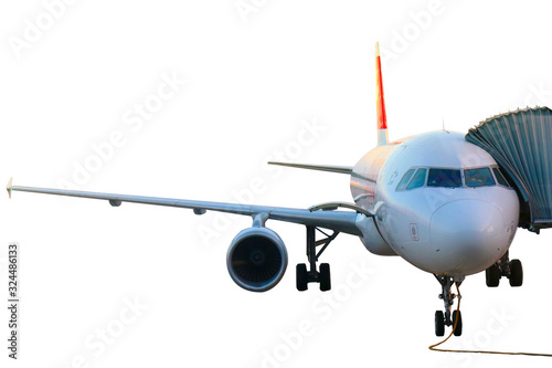 plane is parked isolated on white background. at the airport