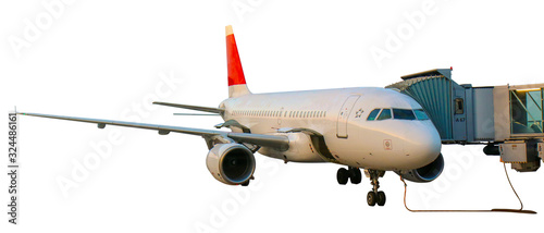 plane is parked isolated on white background. at the airport