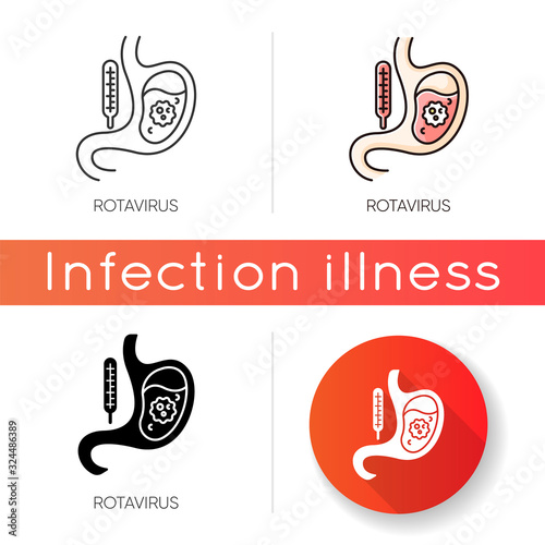 Rotavirus icon. Linear black and RGB color styles. Bacterial gastroenteritis, infectious gastroenterological virus. Dangerous stomach infection, abdominal pain. Isolated vector illustrations