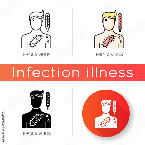 Ebola virus icon. Linear black and RGB color styles. Dangerous viral disease, deadly infectious illness, fatal sickness. Medical diagnosis. Person with EVD symptoms. Isolated vector illustrations