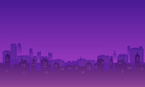 Silhouette of the city with purple sky gradient.