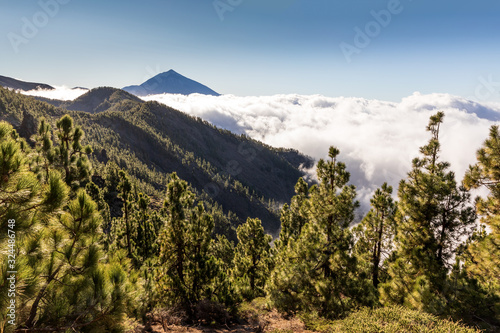 Incredible view of Mount Teide and approaching clouds from Mirador de Ayosa, Tenerife, Canary Islands, Spain