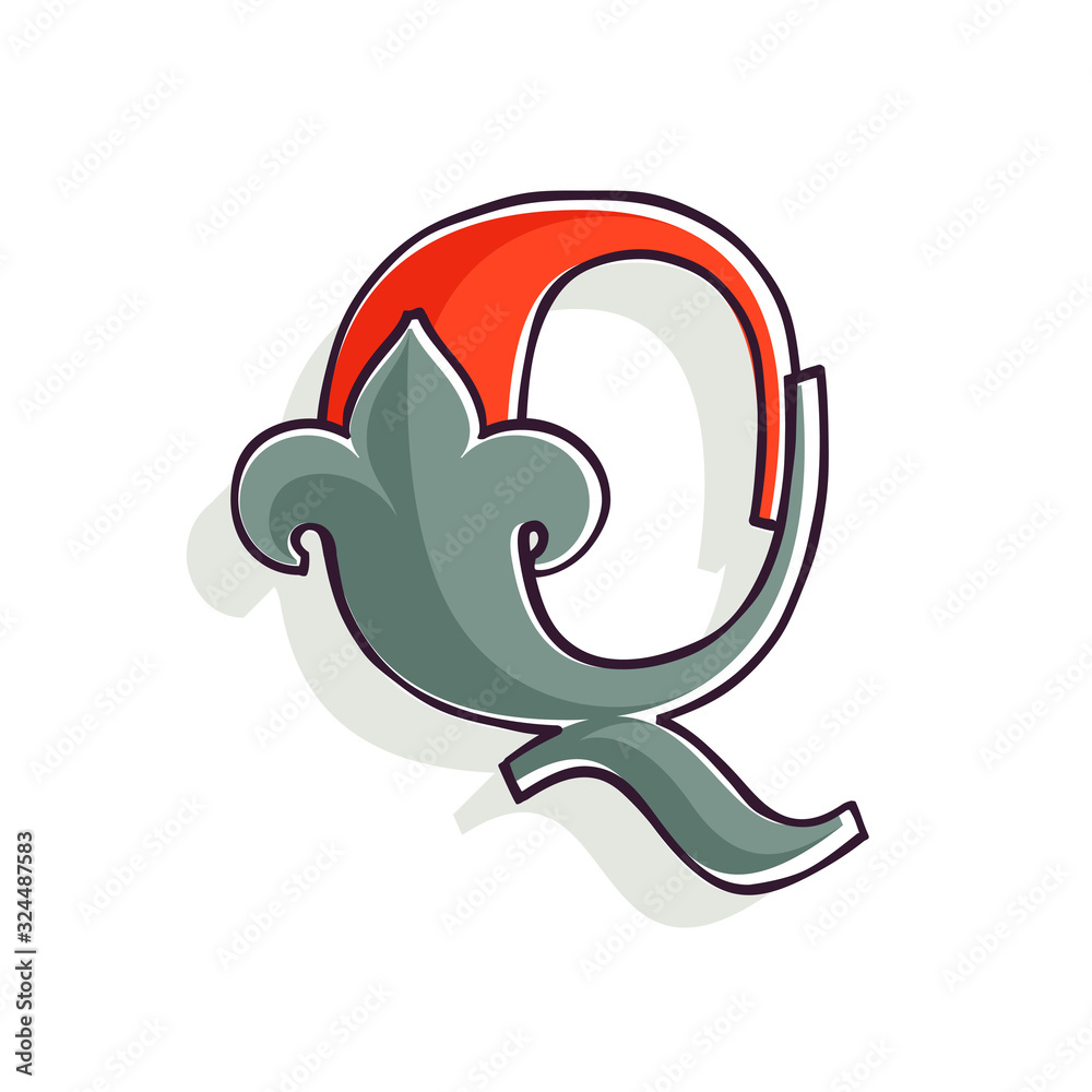 Fototapeta premium Q letter logo with french lily and offset printing effect.