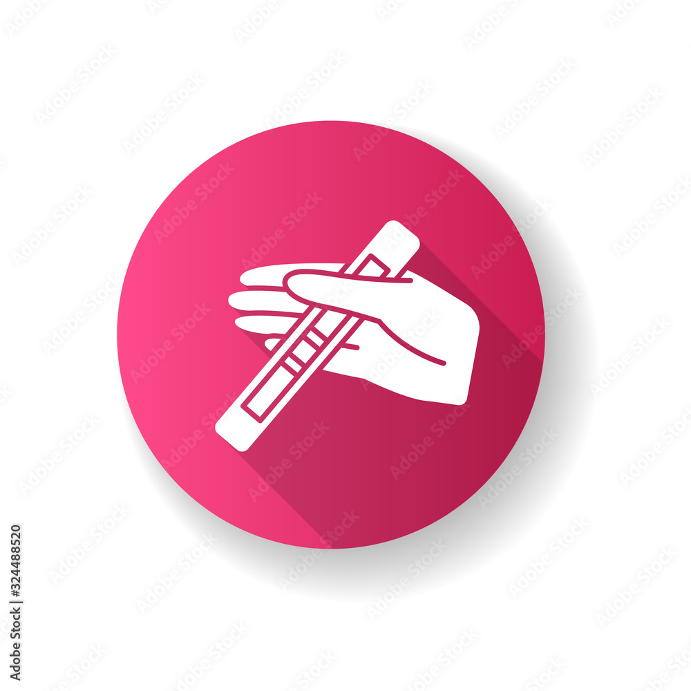 Positive test pink flat design long shadow glyph icon. Early sign of pregnancy. Pregnant woman check. Gynecology checkup. Ovulation, fertility. Surprise result. Silhouette RGB color illustration Positive test pink flat design long shadow glyph icon. Early sign of pregnancy. Pregnant woman check. Gynecology checkup. Ovulation, fertility. Surprise result. Silhouette RGB color illustration