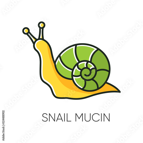 Snail mucin RGB color icon. Skincare natural component. Organic delicate product. Healing effect. Repairing effect for skin. Korean beauty. Cosmetic ingredient. Isolated vector illustration