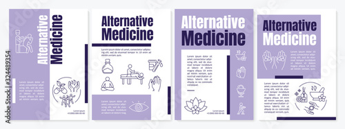 Alternative medicine brochure template. Complementary healing methods flyer, booklet, leaflet print, cover design with linear icons. Vector layouts for magazines, annual reports, advertising posters