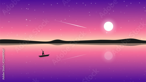Lonely fisherman in the moonlight