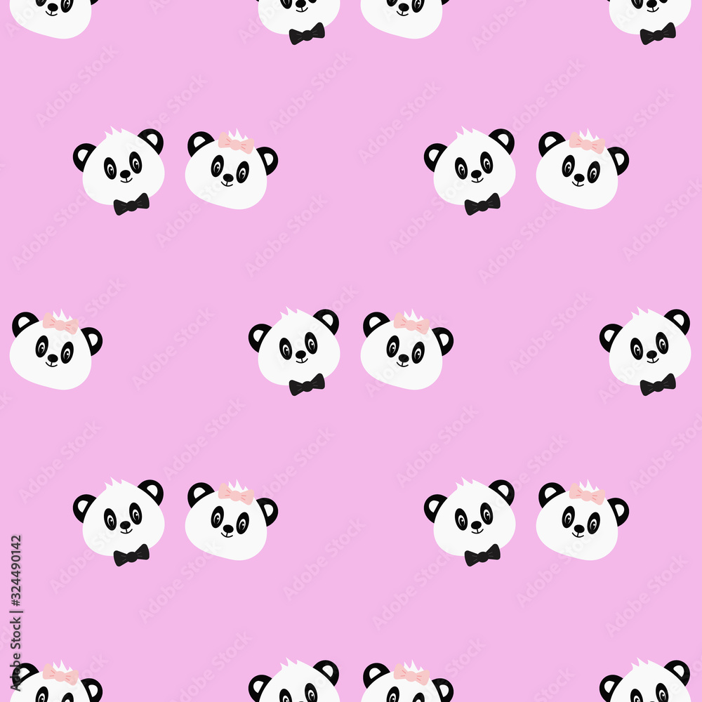 Seamless pattern with cute cartoon panda. Vector illustration.