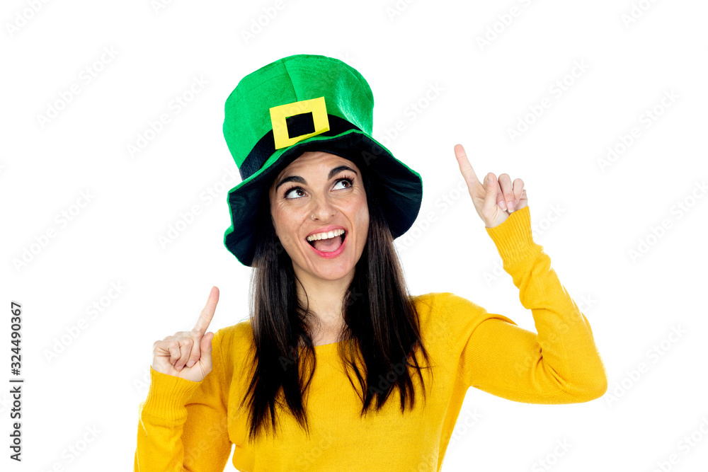 Brunette woman with Saint Patrick Day Hat Brunette woman with Saint Patrick Day Hat